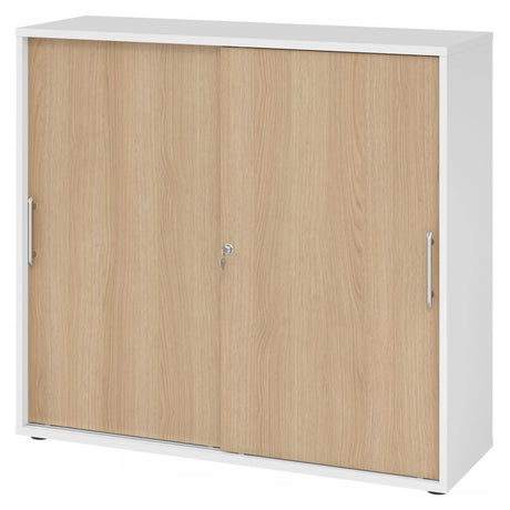Schuifdeurenkast BETA S 1753S in wit en eiken met railgrepen van hjh OFFICE PRO