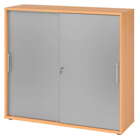 Schuifdeurkast BETA S 1753S in beukenlook met zilveren fronten en relinggrepen van hjh OFFICE PRO