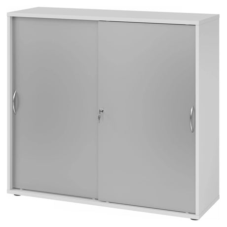 Grijze schuifdeurenkast BETA S 1753S met zilveren booggrepen en slot van hjh OFFICE PRO