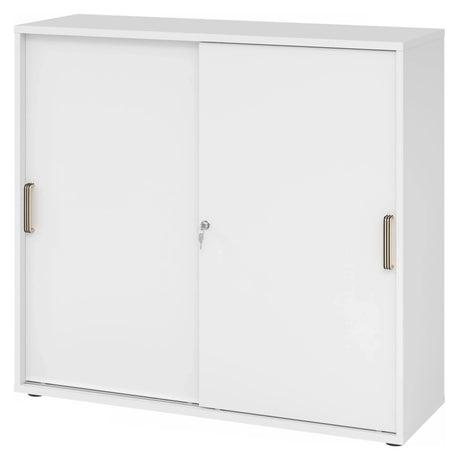Witte schuifdeurkast BETA S 1753S met kunststof streepgrepen en slot van hjh OFFICE PRO