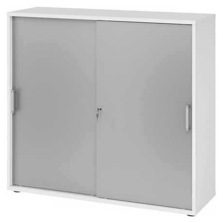 Schuifdeurkast BETA S 1753S in wit en zilver met twee fronten en chroomkleurige grepen van hjh OFFICE PRO