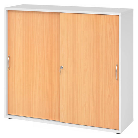 Schuifdeurkast BETA S 1753S in wit en beuken met metalen booggrepen van hjh OFFICE PRO