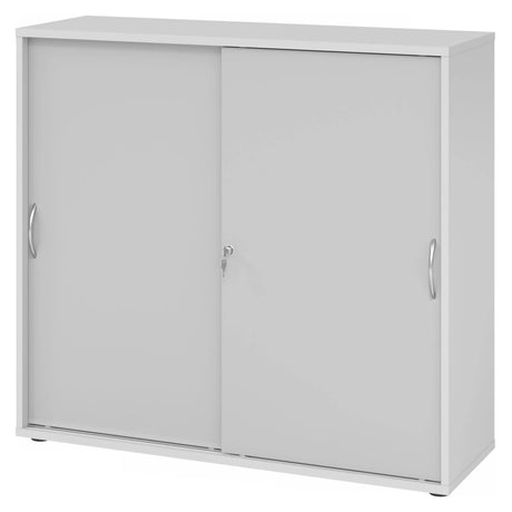 Grijze schuifdeurkast BETA S 1753S met metalen booggrepen en slot van hjh OFFICE PRO