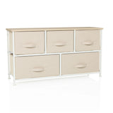 Beige Commode FOLDAR met vijf stoffen lades en wit frame van hjh LIVING – 360-gradenweergave (vooraanzicht 15°)