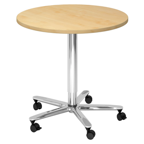 Systeem conferentietafel BISTRO 80R C met ronde esdoornhouten plaat, chromen onderstel en vijf zwenkwielen van hjh OFFICE PRO