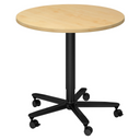 Ronde Systeem conferentietafel BISTRO 80R D met esdoornhouten blad en zwart stervormig onderstel op wielen van hjh OFFICE PRO
