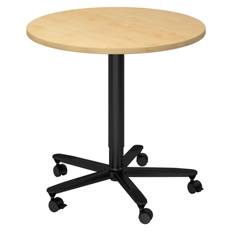 Ronde Systeem conferentietafel BISTRO 80R D met esdoornhouten blad en zwart stervormig onderstel op wielen van hjh OFFICE PRO