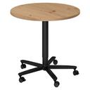 Ronde Systeem conferentietafel BISTRO 80R D met tafelblad in rustiek eiken en zwart onderstel op wielen van hjh OFFICE PRO