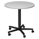 Ronde Systeem conferentietafel BISTRO 80R D met grijs tafelblad en zwart stervormig onderstel op wielen van hjh OFFICE PRO