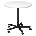 Ronde Systeem conferentietafel BISTRO 80R D met wit tafelblad, zwart onderstel en zwenkwielen van hjh OFFICE PRO