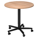 Ronde Systeem conferentietafel BISTRO 80R D met lichtbruin houten blad en zwart onderstel op wielen van hjh OFFICE PRO