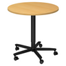 Systeem conferentietafel BISTRO 80R D met rond beuken blad, zwart onderstel en vijf zwenkwielen van hjh OFFICE PRO