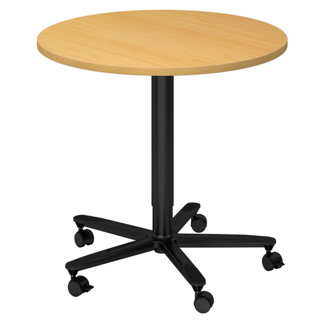 Systeem conferentietafel BISTRO 80R D met rond beuken blad, zwart onderstel en vijf zwenkwielen van hjh OFFICE PRO