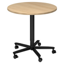 Systeem conferentietafel BISTRO 80R D met rond eikenhouten tafelblad en zwart stervormig onderstel op wielen van hjh OFFICE PRO