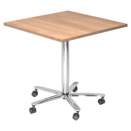 Systeem conferentietafel BISTRO 88Q C met vierkant walnotenhouten blad en chromen onderstel op wielen van hjh OFFICE PRO