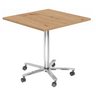 Systeem conferentietafel BISTRO 88Q C met vierkant blad van rustiek eiken en verchroomd stervormig onderstel op wielen van hjh OFFICE PRO