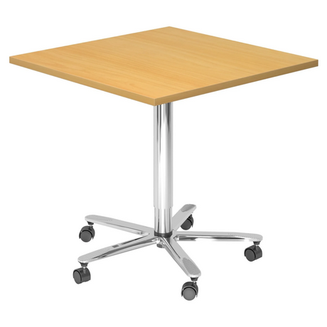 Systeem conferentietafel BISTRO 88Q C met beukenkleurige plaat en verchroomd kruisvoet op wielen van hjh OFFICE PRO