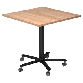Systeem conferentietafel BISTRO 88Q D met blad in essen eik en zwart stervormig onderstel op wielen van hjh OFFICE PRO