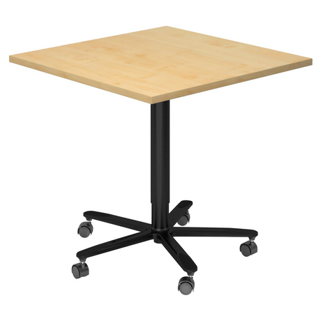 Systeem conferentietafel BISTRO 88Q D met esdoornhouten blad en zwart stervormig onderstel op wielen van hjh OFFICE PRO