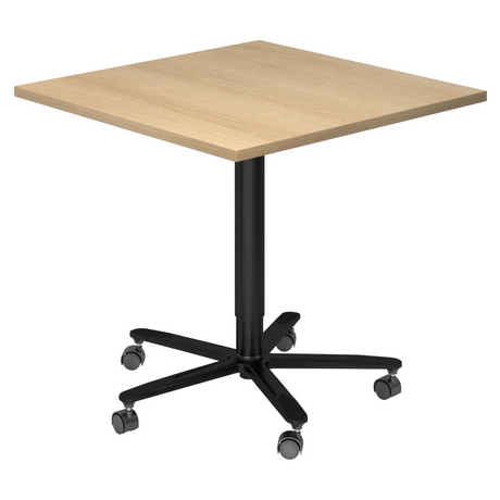 Systeem conferentietafel BISTRO 88Q D met vierkant eikenhouten blad en zwart stervormig onderstel op wielen van hjh OFFICE PRO
