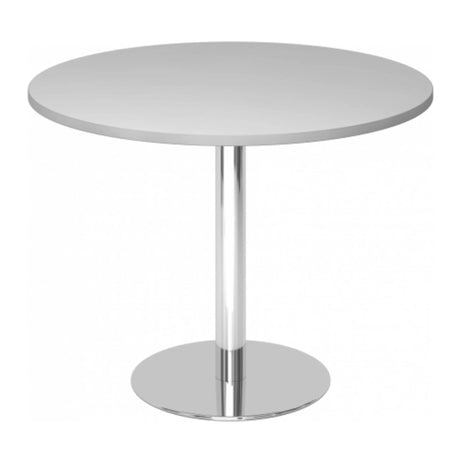 Ronde Systeem conferentietafel BISTRO F100R C met grijs tafelblad en chromen onderstel van hjh OFFICE PRO