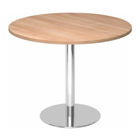 Ronde Systeem conferentietafel BISTRO F100R C met walnoothouten blad en chromen onderstel van hjh OFFICE PRO