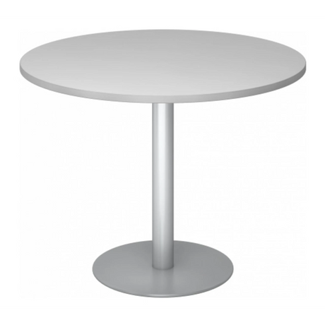 Ronde Systeem conferentietafel BISTRO F100R S in zilvergrijs met centrale voet van hjh OFFICE PRO