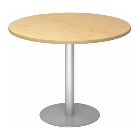 Ronde Systeem conferentietafel BISTRO F100R S met esdoornhouten blad en zilveren voet van hjh OFFICE PRO