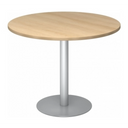 Ronde Systeem conferentietafel BISTRO F100R S met blad in licht eikenlook en zilverkleurige voet van hjh OFFICE PRO