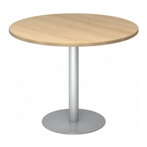 Ronde Systeem conferentietafel BISTRO F100R S met blad in licht eikenlook en zilverkleurige voet van hjh OFFICE PRO