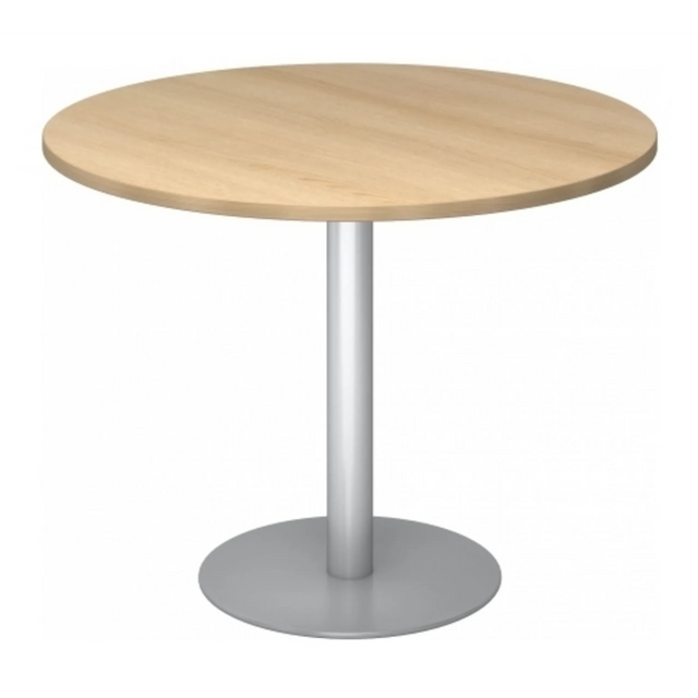Ronde Systeem conferentietafel BISTRO F100R S met blad in licht eikenlook en zilverkleurige voet van hjh OFFICE PRO