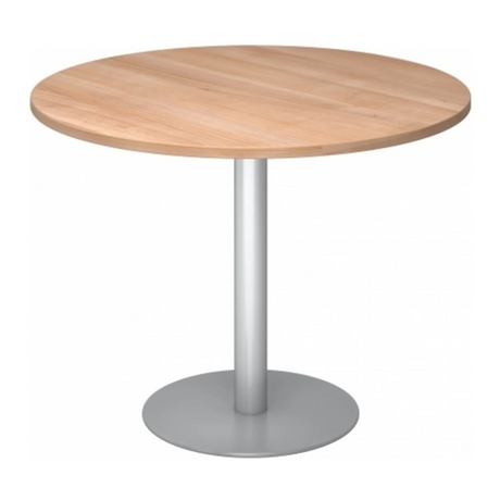Ronde Systeem conferentietafel BISTRO F100R S met licht houten blad en zilverkleurige voet van hjh OFFICE PRO