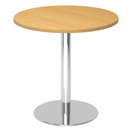 Ronde Systeem conferentietafel BISTRO F80R C met beukenhouten blad en verchroomd onderstel van hjh OFFICE PRO
