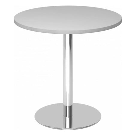 Ronde Systeem conferentietafel BISTRO F80R C in grijs met een verchroomde middenpoot van hjh OFFICE PRO