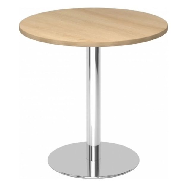 Ronde Systeem conferentietafel BISTRO F80R C met eikenhouten blad en verchroomd onderstel van hjh OFFICE PRO