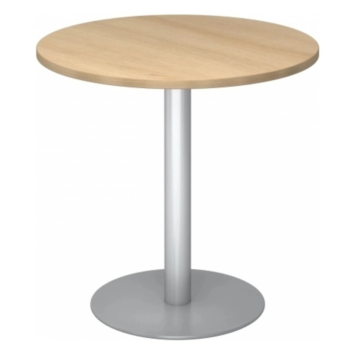 Ronde Systeem conferentietafel BISTRO F80R S met eikenhouten blad en zilverkleurig onderstel van hjh OFFICE PRO