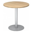 Ronde Systeem conferentietafel BISTRO F80R S met eikenhouten blad en zilverkleurig onderstel van hjh OFFICE PRO