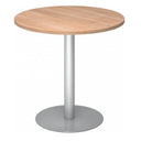 Ronde Systeem conferentietafel BISTRO F80R S met walnootbruin blad en zilverkleurig onderstel van hjh OFFICE PRO