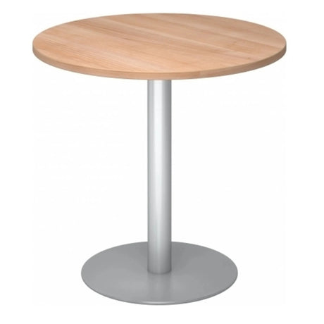 Ronde Systeem conferentietafel BISTRO F80R S met walnootbruin blad en zilverkleurig onderstel van hjh OFFICE PRO