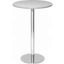 Systeem conferentietafel BISTRO H80R C met grijs rond tafelblad en chromen onderstel van hjh OFFICE PRO