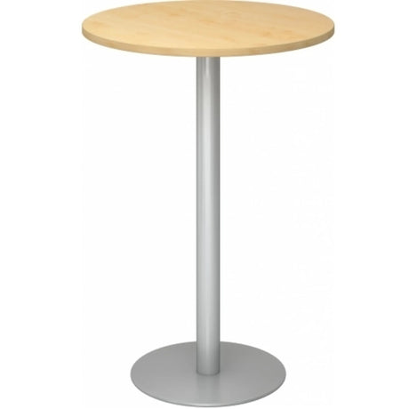 Systeem conferentietafel BISTRO H80R S met ronde esdoornhouten plaat en zilveren onderstel van hjh OFFICE PRO