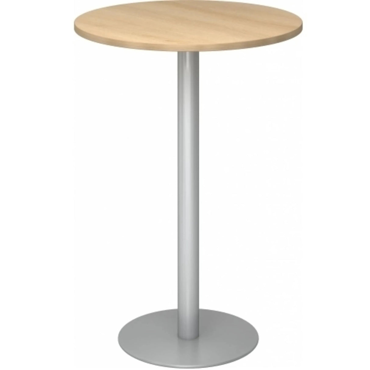 Ronde Systeem conferentietafel BISTRO H80R S met licht eiken blad en zilverkleurige voet van hjh OFFICE PRO