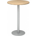 Ronde Systeem conferentietafel BISTRO H80R S met licht eiken blad en zilverkleurige voet van hjh OFFICE PRO