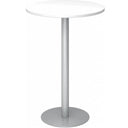 Ronde Systeem conferentietafel BISTRO H80R S met wit tafelblad en zilverkleurig onderstel van hjh OFFICE PRO