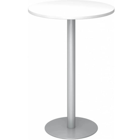 Ronde Systeem conferentietafel BISTRO H80R S met wit tafelblad en zilverkleurig onderstel van hjh OFFICE PRO