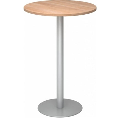 Ronde Systeem conferentietafel BISTRO H80R S met walnoot blad en zilverkleurige voet van hjh OFFICE PRO