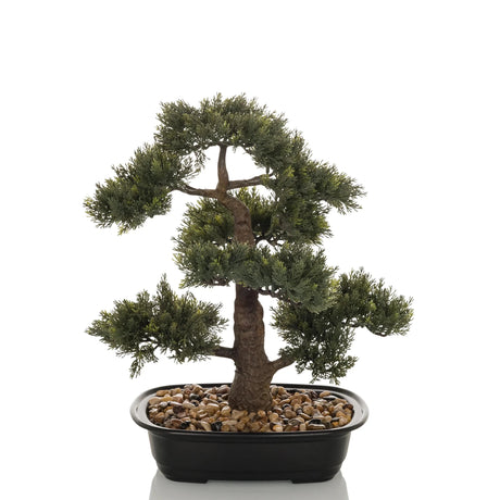 Kunstplant BONSAI in de vorm van een groene bonsai in een zwarte schaal met kiezels van hjh OFFICE