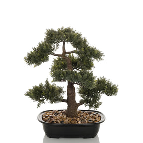Kunstplant BONSAI in de vorm van een groene bonsai in een zwarte schaal met kiezels van hjh OFFICE