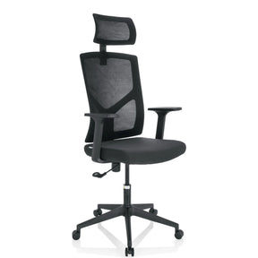 Thuisgebruik bureaustoel BRETON B met zwarte netbekleding en hoofdsteun van hjh OFFICE