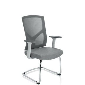 Grijze Vergaderstoel BRETON V W met netbespanning, armleuningen en sleeonderstel van hjh OFFICE